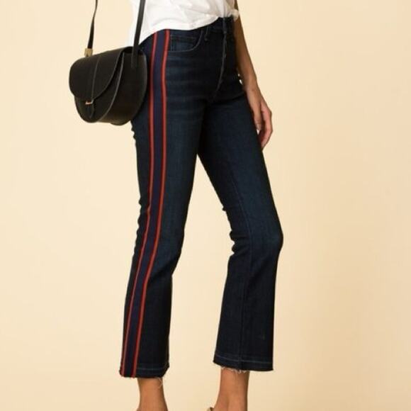 Veronica Beard Carolyn Midnight Blue Baby Boot Tuxedo Stripe Crop Jeans Sz 26